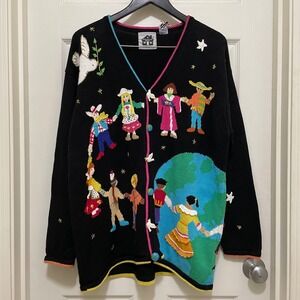 Storybook Knits‎ Cardigan Sweater Peace Love Diversity Kids Around The World 1X